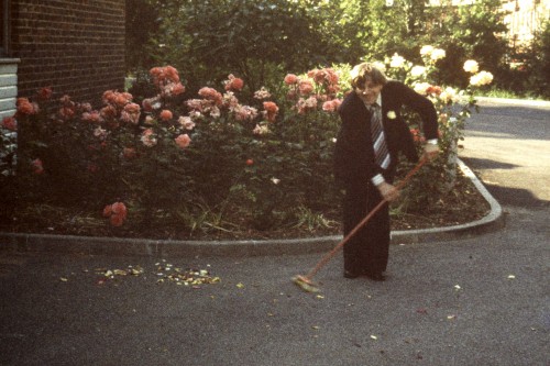 Andrew sweeping up after our wedding